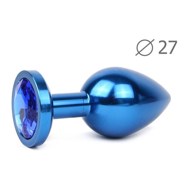 Коническая синяя анальная втулка с синим кристаллом - 7 см