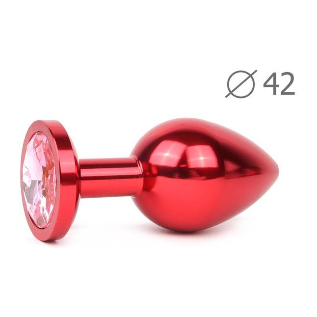 Коническая красная анальная втулка с розовым кристаллом - 9,3 см.