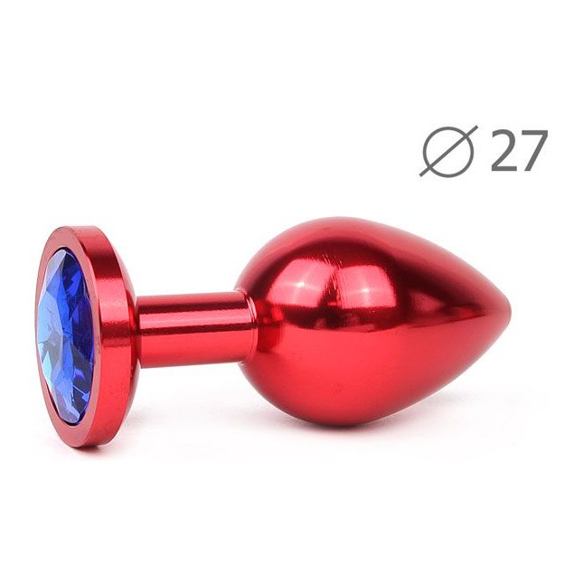 Коническая красная анальная втулка с синим кристаллом - 7 см