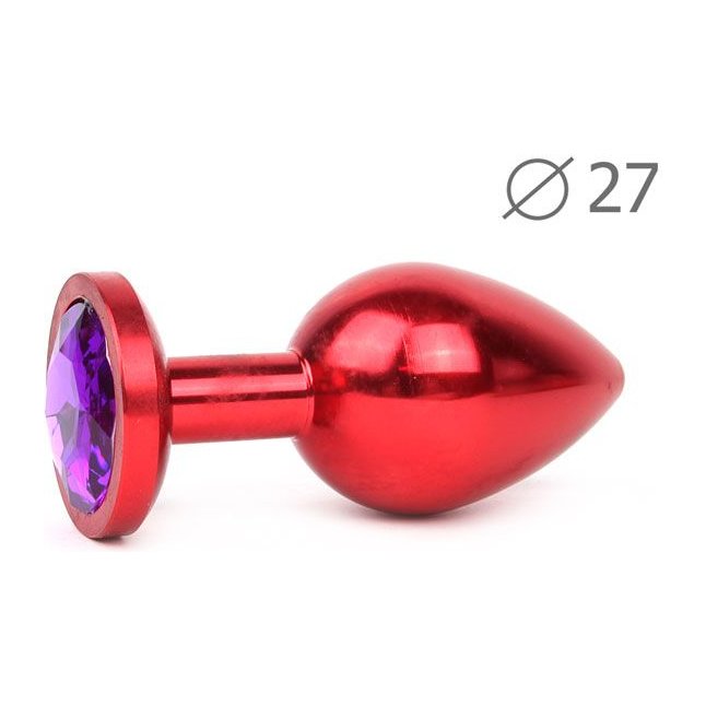 Коническая красная анальная втулка с фиолетовым кристаллом - 7 см