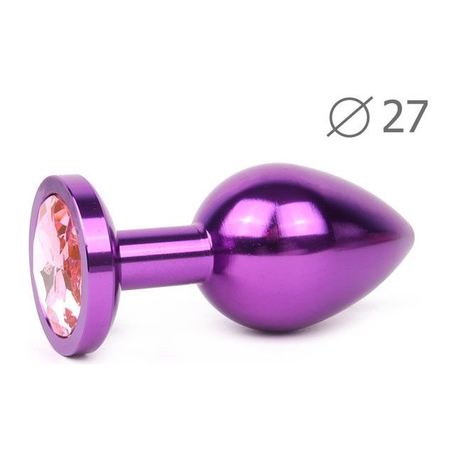 Коническая фиолетовая анальная втулка с розовым кристаллом - 7 см
