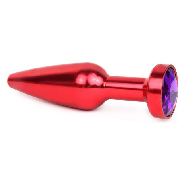Удлиненная коническая гладкая красная анальная втулка с кристаллом фиолетового цвета - 11,3 см