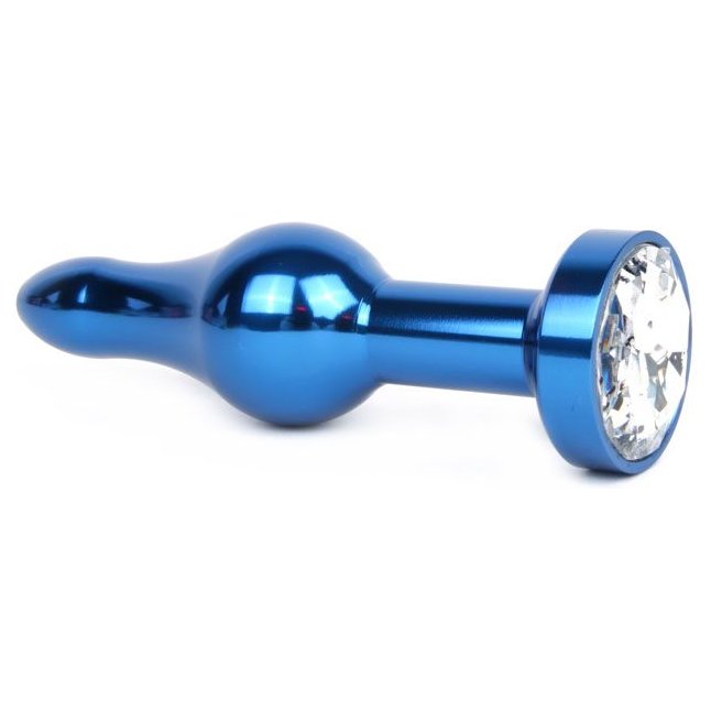 Удлиненная шарикообразная синяя анальная втулка с прозрачным кристаллом - 10,3 см