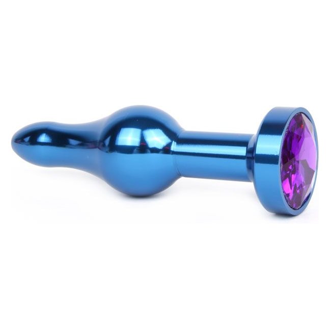 Удлиненная шарикообразная синяя анальная втулка с кристаллом фиолетового цвета - 10,3 см