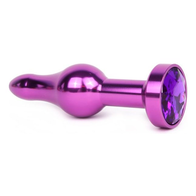Удлиненная шарикообразная фиолетовая анальная втулка с кристаллом фиолетового цвета - 10,3 см