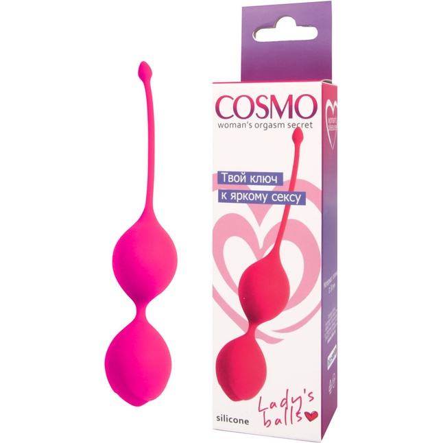 Розовые двойные вагинальные шарики с хвостиком Cosmo. Фотография 2.