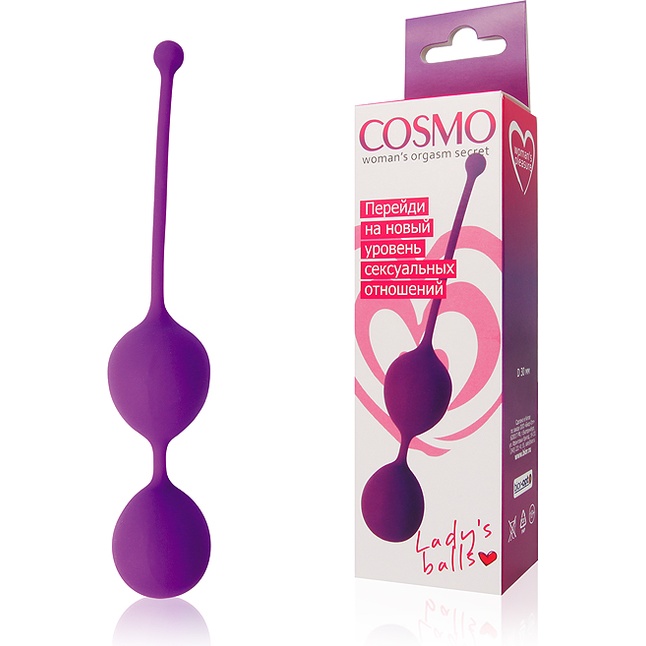 Фиолетовые двойные вагинальные шарики Cosmo с хвостиком для извлечения. Фотография 2.