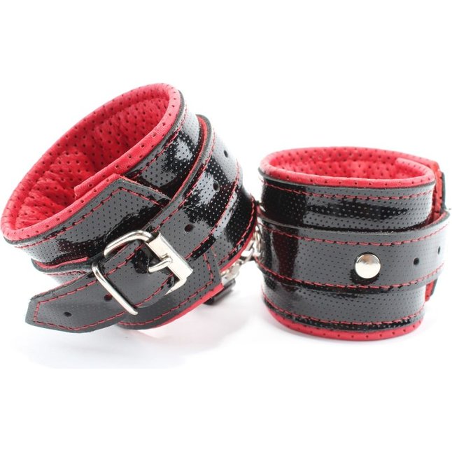 Чёрно-красные лаковые перфорированные наручники