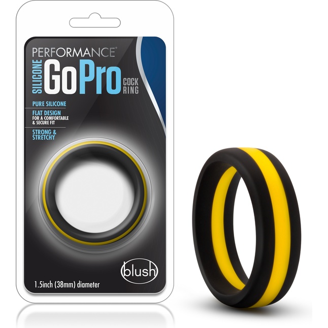 Черно-желтое силиконовое эрекционное кольцо Silicone Go Pro Cock Ring - Performance. Фотография 3.