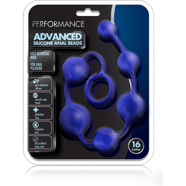 Синяя анальная цепочка 16 Inch Silicone Anal Beads - 40,6 см - Performance. Фотография 4.