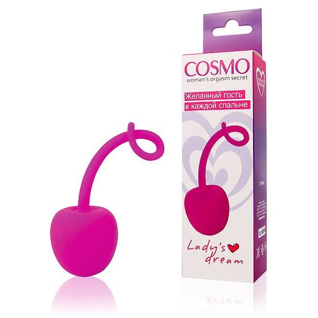 Розовый силиконовый вагинальный шарик-вишенка с хвостиком - COSMO. Фотография 2.