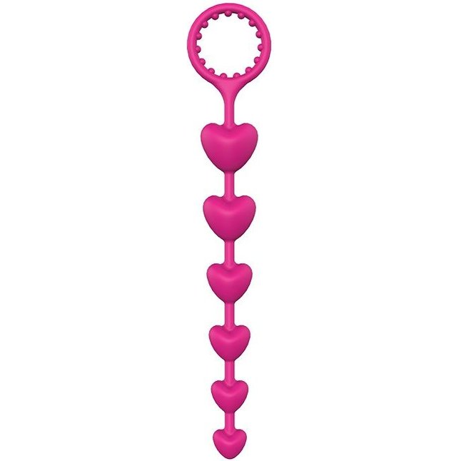 Розовая анальная цепочка с шариками-сердечками HEART BEADS - 23 см - Bootyful
