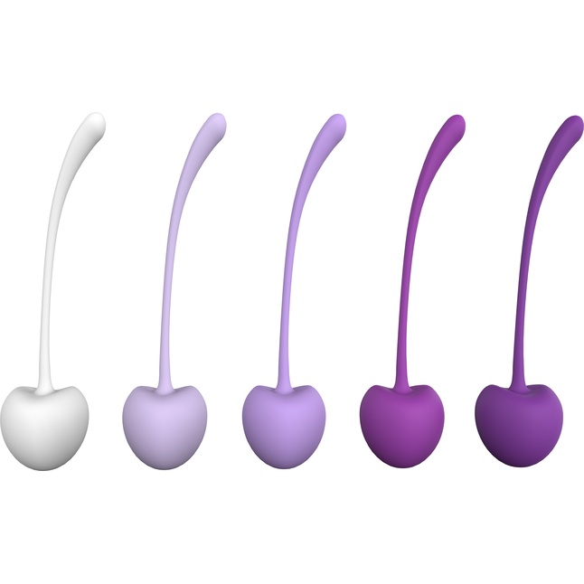 Набор из 5 фиолетово-белых шариков CHERRY KEGEL EXERCISERS - Pleasure Balls   Eggs. Фотография 2.