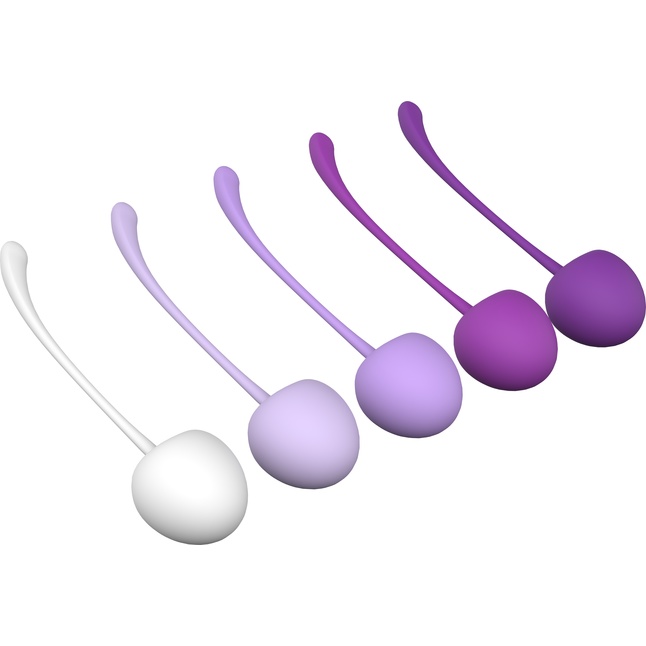 Набор из 5 фиолетово-белых шариков CHERRY KEGEL EXERCISERS - Pleasure Balls   Eggs. Фотография 4.
