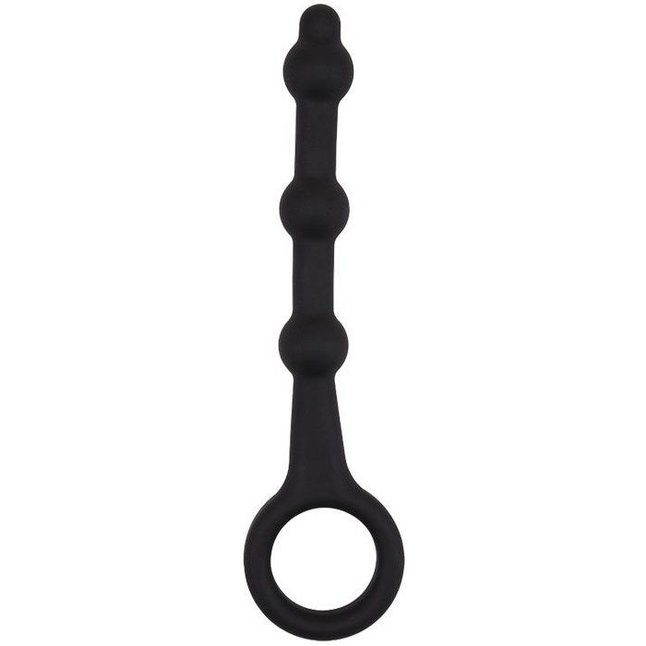 Черная силиконовая анальная цепочка-елочка с колечком - 13,5 см - SEX EXPERT