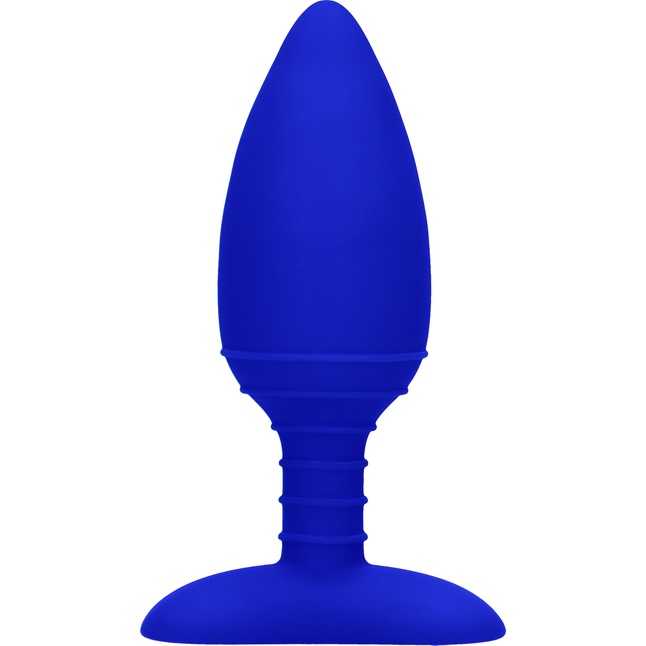Синяя анальная пробка Glow с вибрацией и подогревом - 12 см - Elegance
