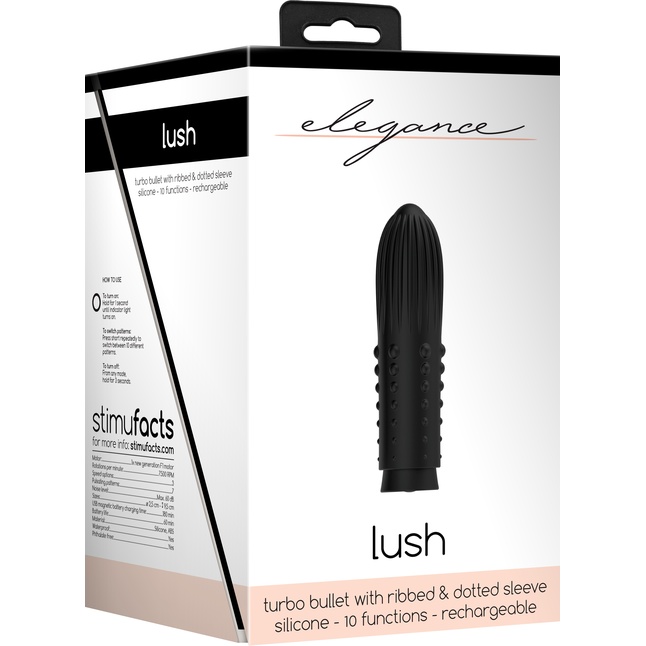 Черная вибропуля Turbo Rechargeable Bullet Lush - 9,8 см - Elegance. Фотография 9.