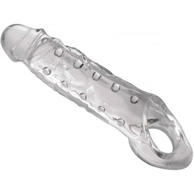 Прозразная закрытая насадка на пенис с поддержкой мошонки Clearly Ample Penis Enhancer - 22 см - Size Matters