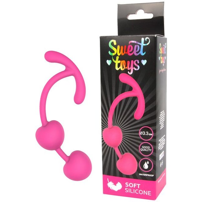 Розовые силиконовые вагинальные шарики с ограничителем - SWEET TOYS. Фотография 2.