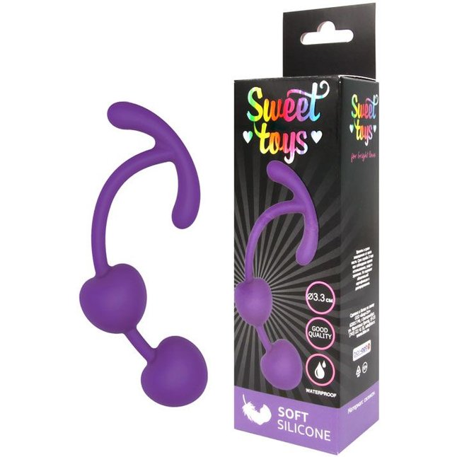 Фиолетовые силиконовые вагинальные шарики с ограничителем - SWEET TOYS. Фотография 2.