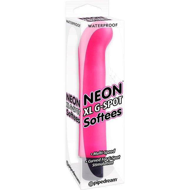 Ярко-розовый вибромассажер с загнутым кончиком XL G-Spot Softees - 16,2 см - Neon Luv Touch. Фотография 5.