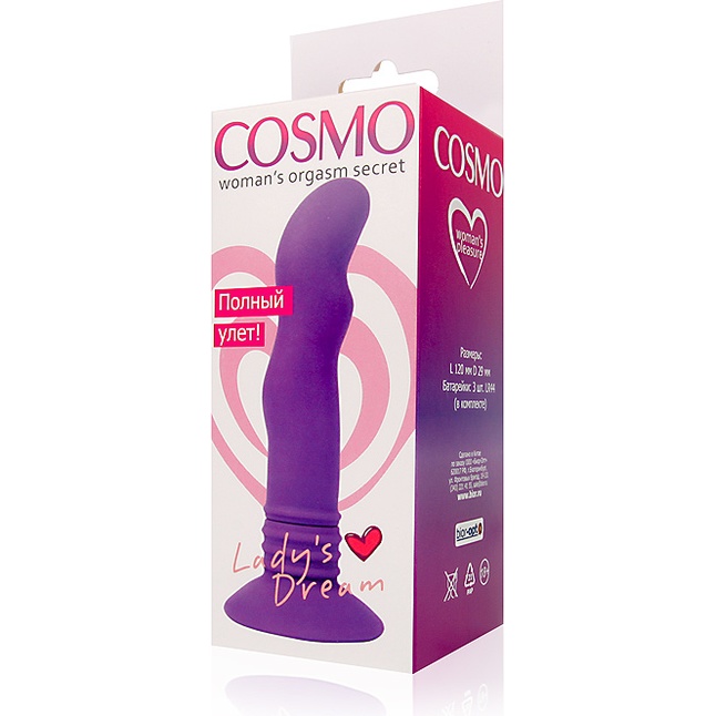 Фиолетовый вибромассажер Cosmo на присоске - 12 см. Фотография 3.