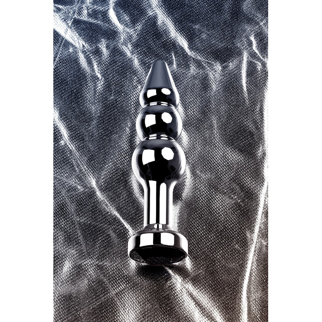 Серебристая анальная удлиненная пробка-елочка с черным кристаллом - 11 см - Metal. Фотография 8.