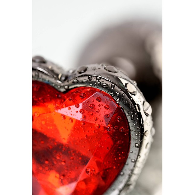 Серебристая коническая анальная пробка с красным кристаллом - 7,5 см - Metal. Фотография 8.