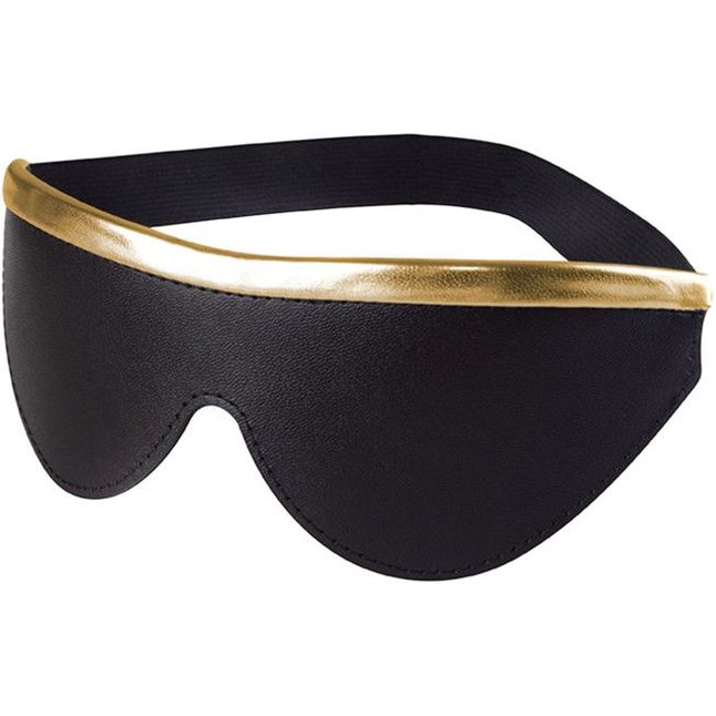 Черная кожаная маска на резинке с золотистой полосой - BDSM accessories