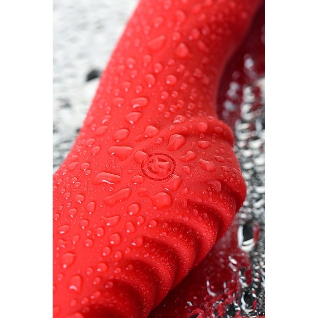 Красный безремневой страпон с вибрацией - Black Red. Фотография 13.
