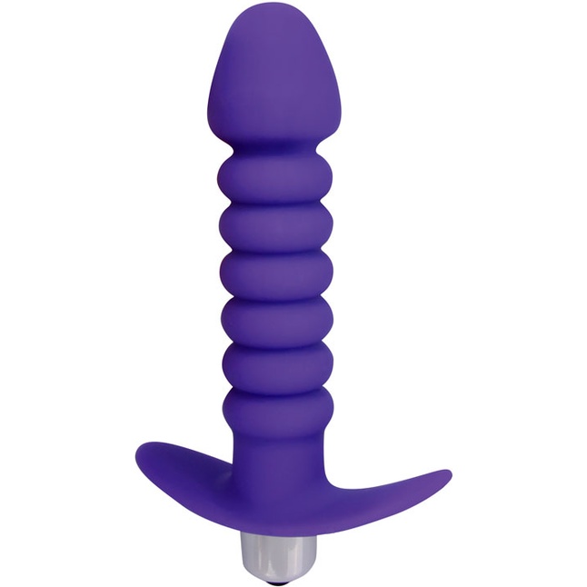 Фиолетовая анальная вибровтулка-елочка с ограничителем - 11,5 см - SWEET TOYS