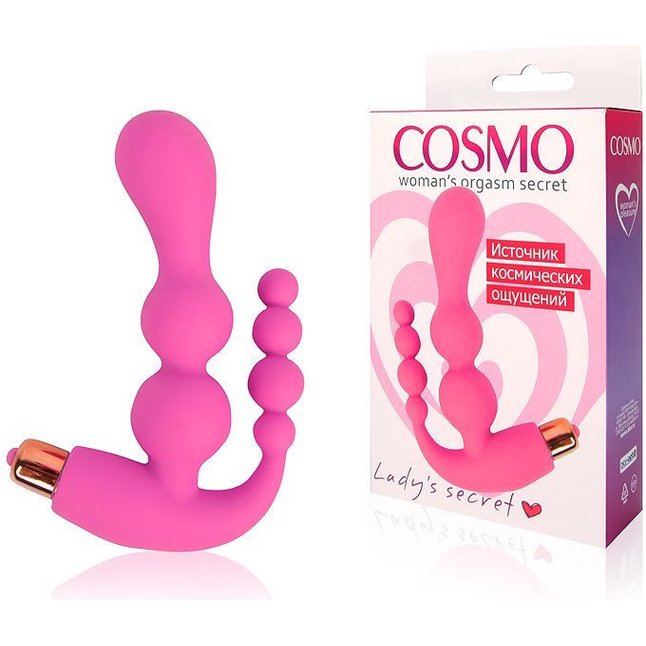 Розовый анально-вагинальный вибратор - 20 см - COSMO. Фотография 2.
