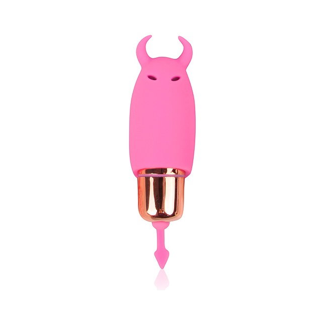 Розовый силиконовый вибромассажер с рожками - 6,4 см