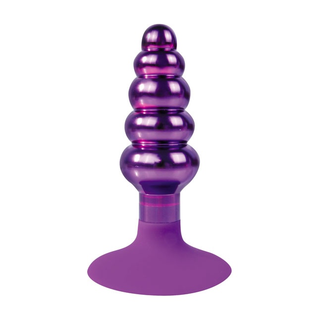 Фиолетовая анальная пробка-елочка с круглым ограничителем - 10 см. - IRON LOVE