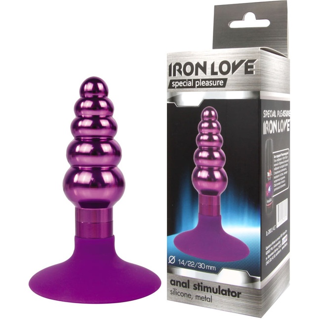 Фиолетовая анальная пробка-елочка с ограничителем - 9 см - IRON LOVE. Фотография 2.