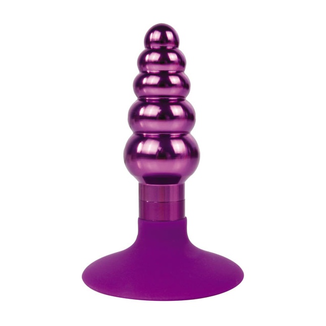 Фиолетовая анальная пробка-елочка с ограничителем - 9 см - IRON LOVE