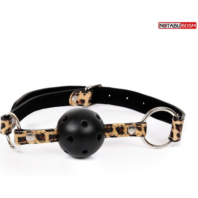 Черный кляп-шарик Ball Gag на леопардовых ремешках - NOTABU