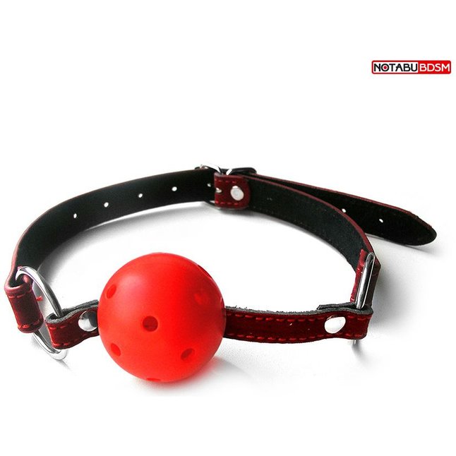 Красно-черный пластиковый кляп-шарик с отверстиями Ball Gag - NOTABU