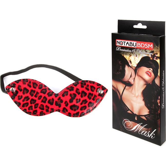 Красная маска на резиночке с леопардовыми пятнышками. Фотография 2.