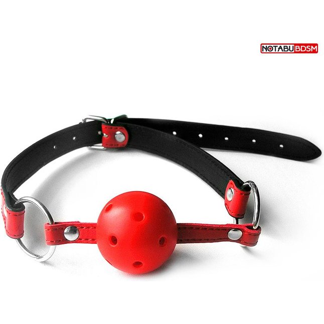 Красно-черный кляп-шарик с колечком на ремешке - NOTABU