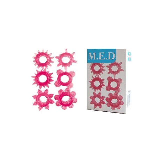 Набор из 6 розовых эрекционных колец разной формы - M.E.D.. Фотография 2.