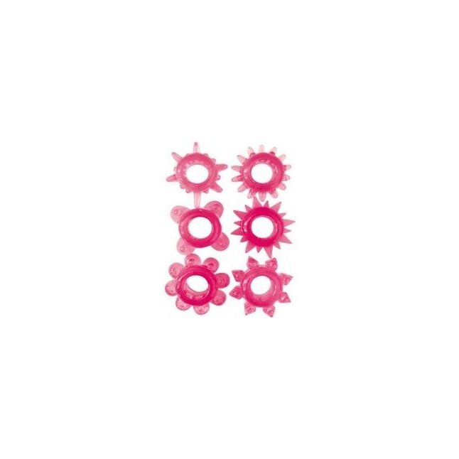 Набор из 6 розовых эрекционных колец разной формы - M.E.D.