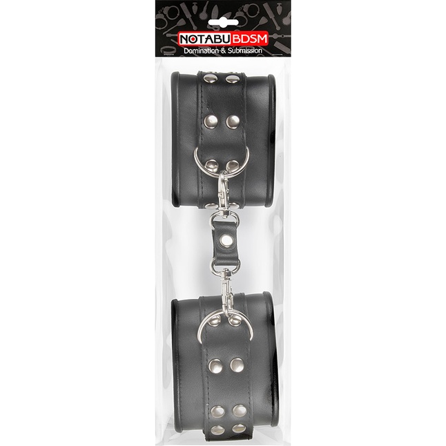 Черные кожаные наручники с заклепками с фиксацией липучками. Фотография 3.