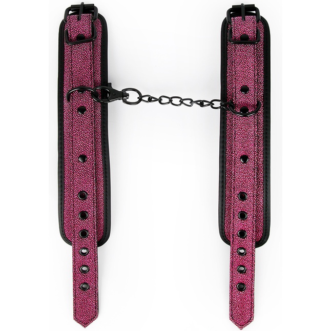 Розово-черные наручники с регулируемыми застежками. Фотография 3.