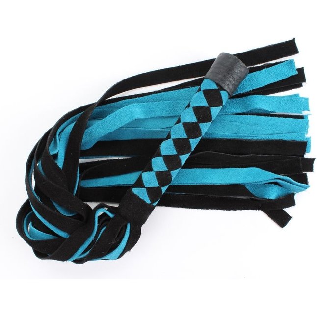 Черно-голубая замшевая плеть с ромбами на ручке - 60 см
