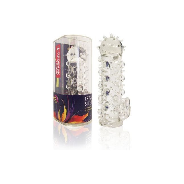 Закрытая прозрачная насадка Crystal sleeve с усиками и пупырышками - 13,5 см - EROWOMAN-EROMAN. Фотография 2.