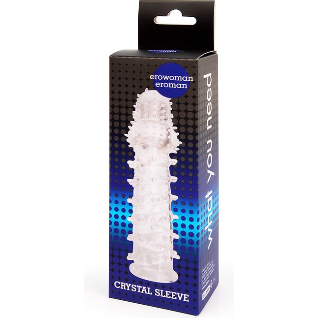 Закрытая прозрачная рельефная насадка с шипиками Crystal sleeve - 13,5 см - EROWOMAN-EROMAN. Фотография 3.