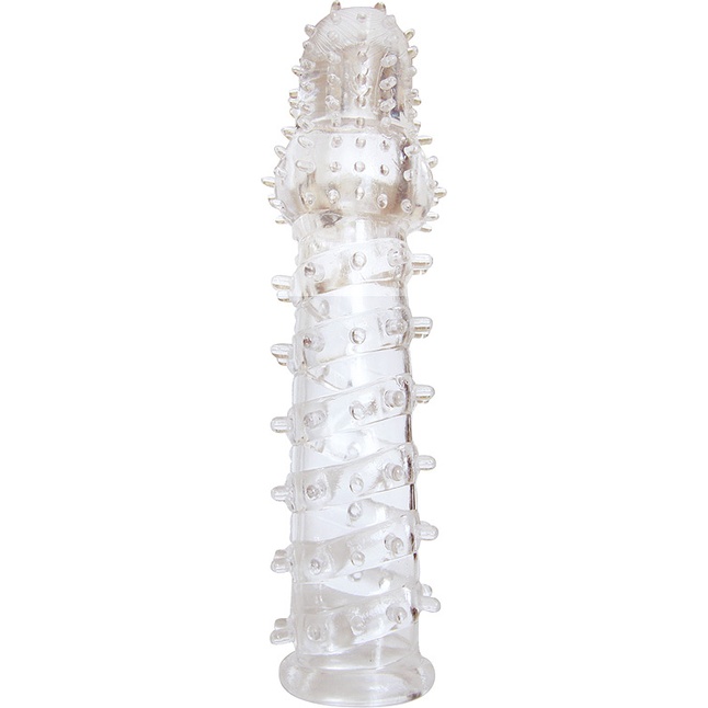 Закрытая прозрачная рельефная насадка с шипиками Crystal sleeve - 13,5 см - EROWOMAN-EROMAN