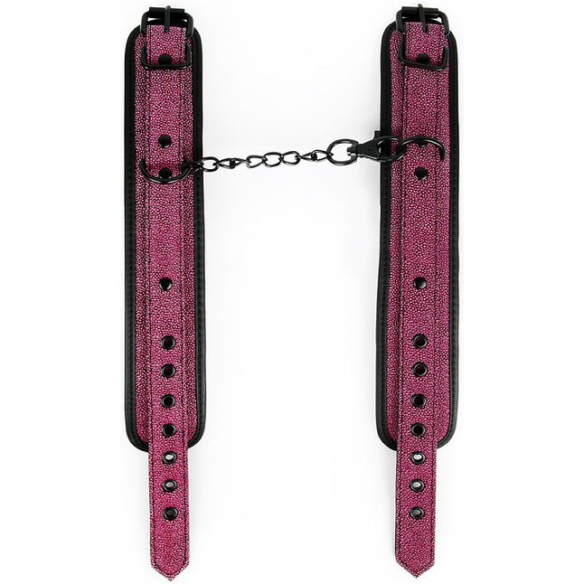 Розово-черные наручники на застежках. Фотография 2.