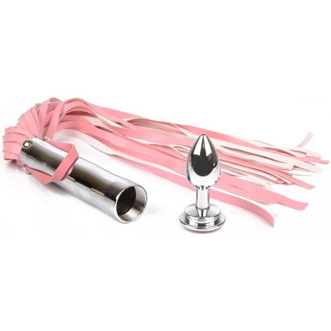 Розовая плетка Notabu с розовым кристаллом на рукояти - 58 см - NOTABU